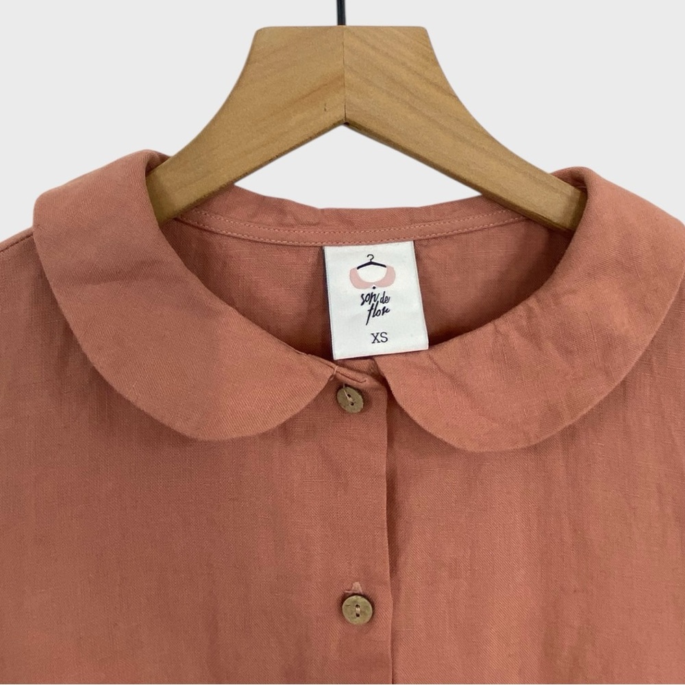 Son de Flor Vintage Pink Linen Classic Mini Dress Size XS - Picture 6 of 11